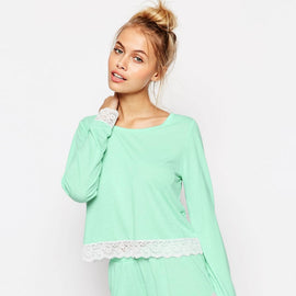 Lace Trim Long Sleeve Tee & Short Pyjama Set